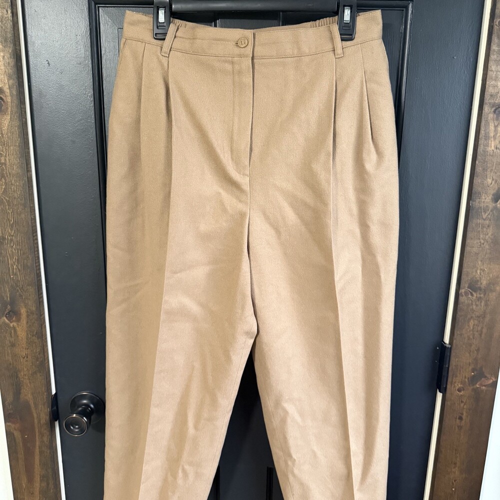 Sag Harbor Vintage Camel Brown 100% Wool High Rise Pleated Pants Size 14p petite - Picture 2 of 11